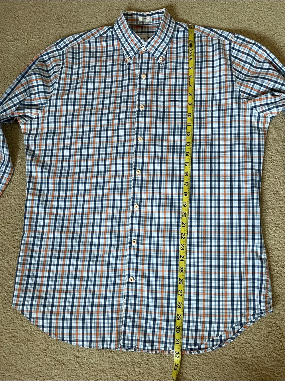 Peter Millar Men's Blue and Orange Plaid Button-Down Shirt